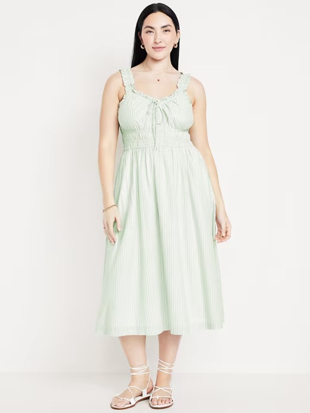 Old Navy Sleeveless Mint Green Striped Midi Boho Peasant Dress